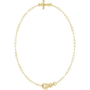 14K Yellow Gold 14 X 7 Mm 7 In Polished Sideways Cross Bracelet