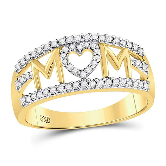 10K Yellow Gold Womens Round Diamond Mom Heart Band Ring 1/4 Cttw, Womens Size: 5-10