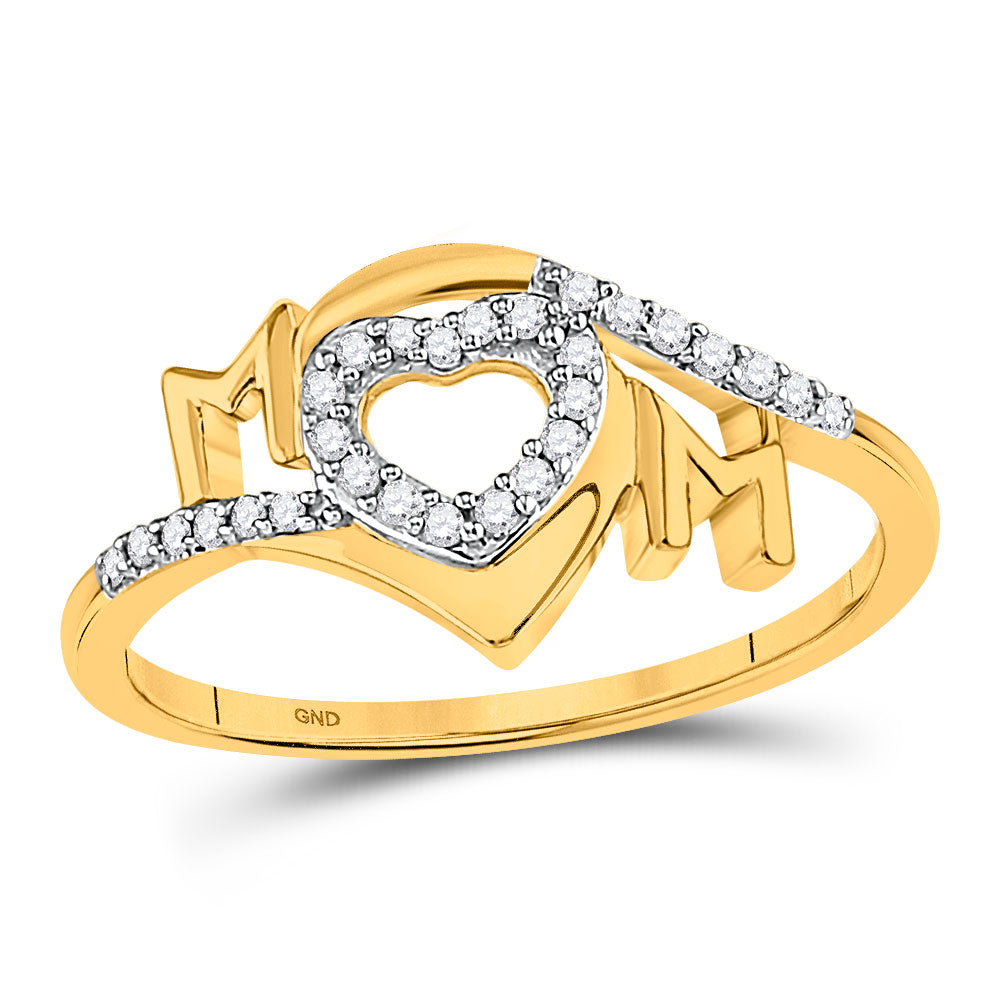 10K Yellow Gold Womens Round Diamond Heart Mom Ring 1/8 Cttw, Womens Size: 5-10
