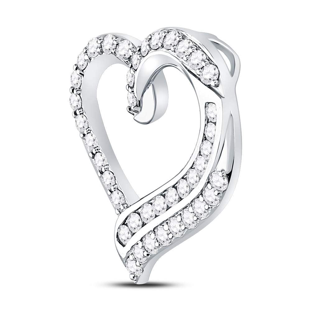 14K White Gold Womens Round Diamond Heart Pendant 1 Cttw