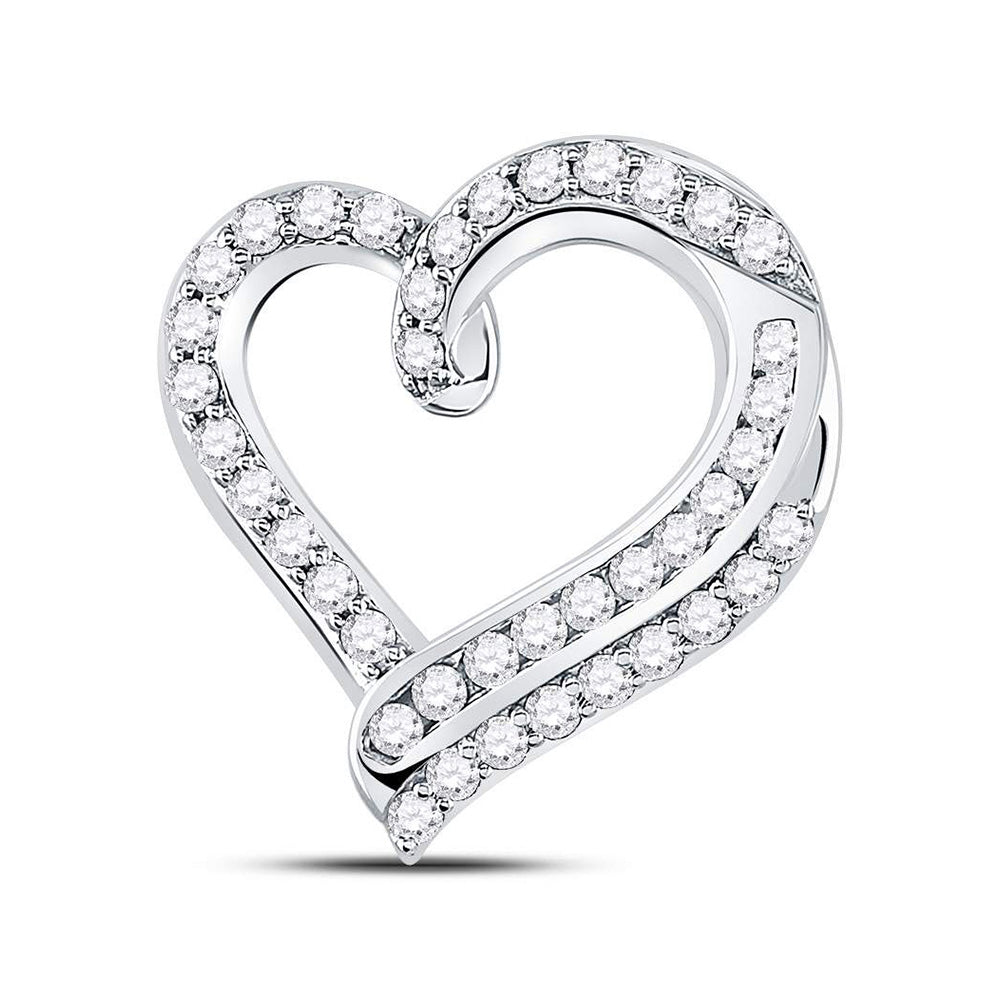 14K White Gold Womens Round Diamond Heart Pendant 1 Cttw