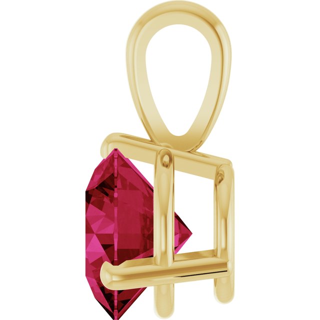 14K Yellow Gold Round 6.5 Mm Polished Lab-Grown Ruby 3-Prong Basket Pendant