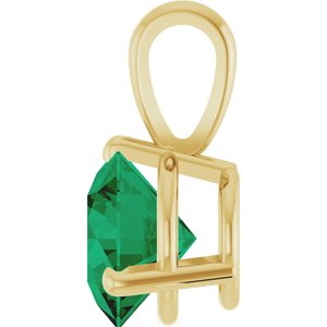 14K Yellow Gold Round 6.5 Mm Lab-Grown Emerald 3-Prong Basket Pendant