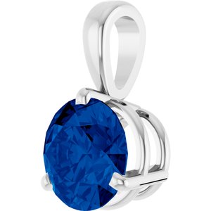 14K White Gold Round 6.5 Mm Lab-Grown Blue Sapphire 3-Prong Basket Pendant
