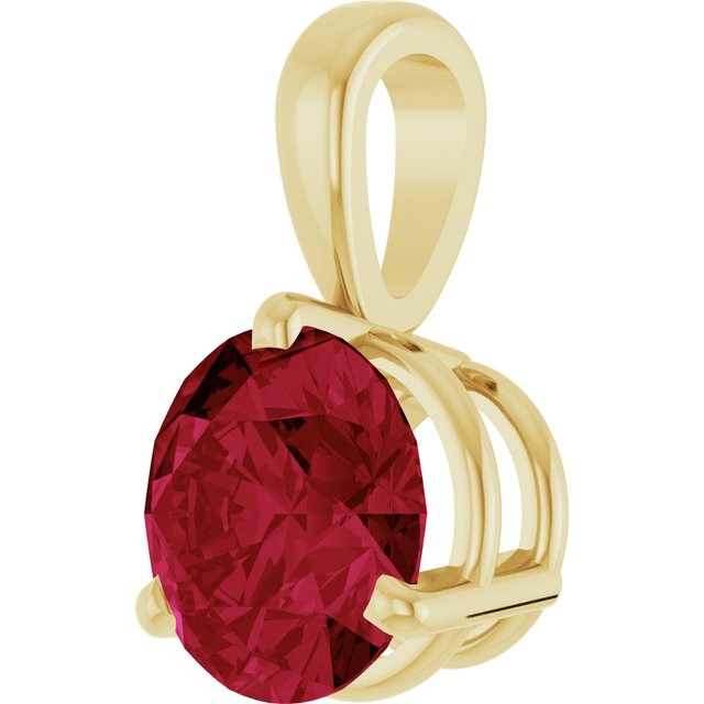 14K Yellow Gold Round 6.5 Mm Polished Lab-Grown Ruby 3-Prong Basket Pendant