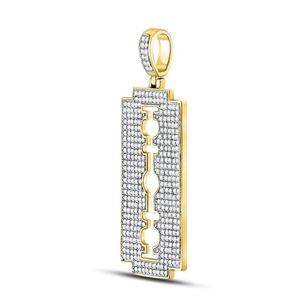 10K Yellow Gold Mens Round Diamond Razor Blade Charm Pendant 1 Cttw