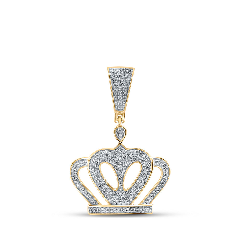 10K Yellow Gold Mens Round Diamond Crown Charm Pendant 1/2 Cttw