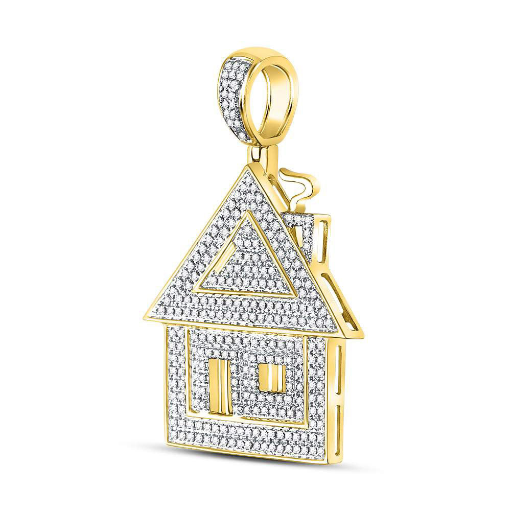 10K Yellow Gold Mens Round Diamond Trap House Charm Pendant 3/4 Cttw, Length: 1.25 In