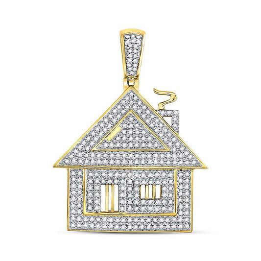 10K Yellow Gold Mens Round Diamond Trap House Charm Pendant 3/4 Cttw, Length: 1.25 In