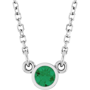 14K White Gold Round 3 Mm Lab-Grown Emerald Solitaire Necklace, Length: 16 In