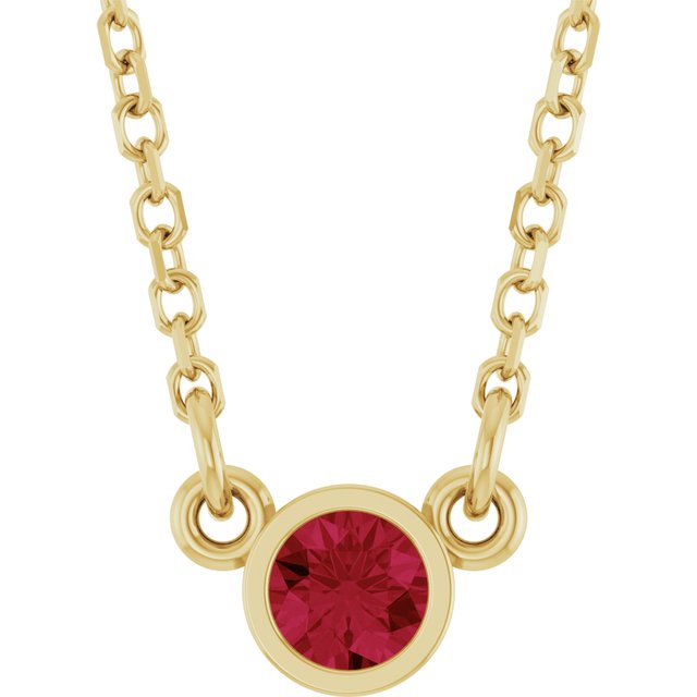 14K Yellow Gold Round 3 Mm Polished Natural Ruby Solitaire 16" Necklace