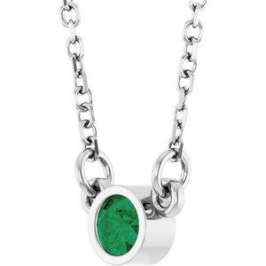 14K White Gold Round 3 Mm Lab-Grown Emerald Solitaire Necklace, Length: 16 In