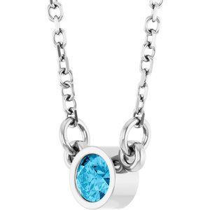 Rhodium-Plated Sterling Silver Round 3 Mm Natural Aquamarine Solitaire Necklace, Length: 16 In