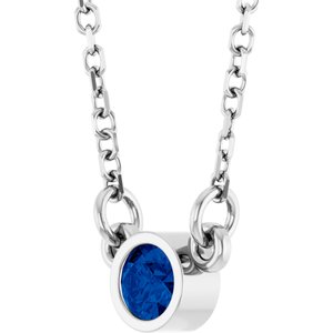 Rhodium-Plated Sterling Silver Round 3 Mm Imitation Blue Sapphire Solitaire Necklace, Length: 16 In