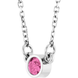 14K White Gold Round 3 Mm Natural Pink Sapphire Solitaire Necklace, Length: 18 In