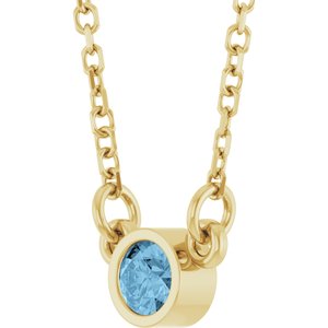 14K Yellow Gold Round 3 Mm Natural Sky Blue Topaz Solitaire Necklace, Length: 18 In