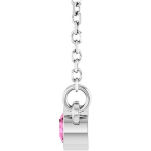 14K White Gold Round 3 Mm Natural Pink Sapphire Solitaire Necklace, Length: 18 In