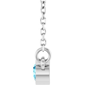 Rhodium-Plated Sterling Silver Round 3 Mm Natural Aquamarine Solitaire Necklace, Length: 16 In