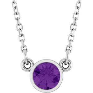 Rhodium-Plated Sterling Silver Round 4 Mm Natural Amethyst Solitaire Necklace, Length: 16 In