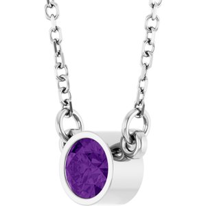 Rhodium-Plated Sterling Silver Round 4 Mm Natural Amethyst Solitaire Necklace, Length: 16 In