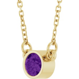 14K Yellow Gold Round 4 Mm Natural Amethyst Solitaire Necklace, Length: 16 In