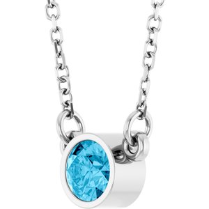 Rhodium-Plated Sterling Silver Round 4 Mm Natural Aquamarine Solitaire Necklace, Length: 16 In