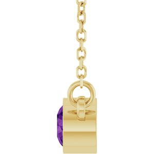 14K Yellow Gold Round 4 Mm Natural Amethyst Solitaire Necklace, Length: 16 In