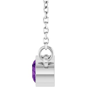 Rhodium-Plated Sterling Silver Round 4 Mm Natural Amethyst Solitaire Necklace, Length: 16 In