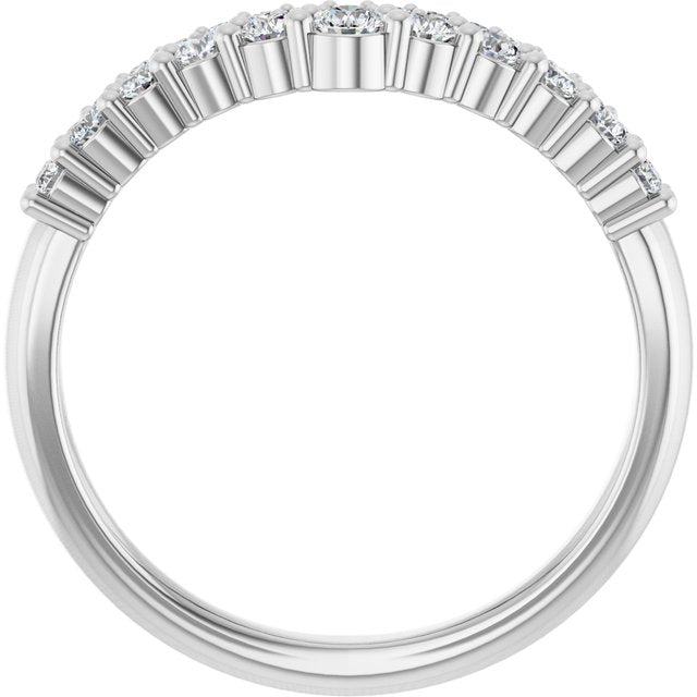 14K White Gold Round Polished 3/8 Ctw Natural Diamond Double Row Contour Band, Size 7