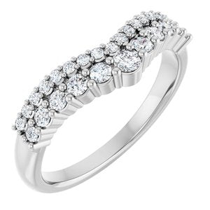 14K White Gold Round Polished 3/8 Ctw Lab-Grown Diamond Double Row Contour Band Size 7