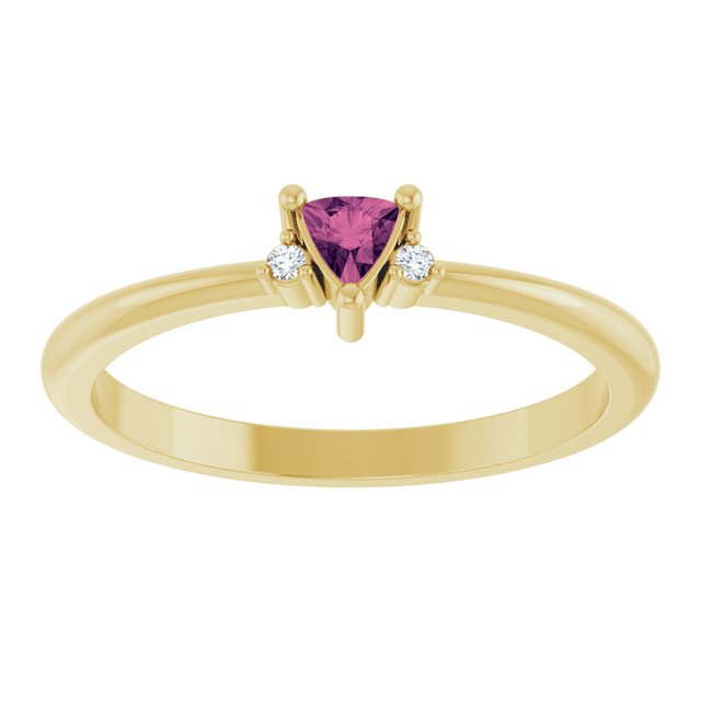 14K Yellow Gold Trillion 3 X 3 X 3 Mm Polished Natural Pink Tourmaline And .015 Ctw Natural Diamond Ring, Size 7