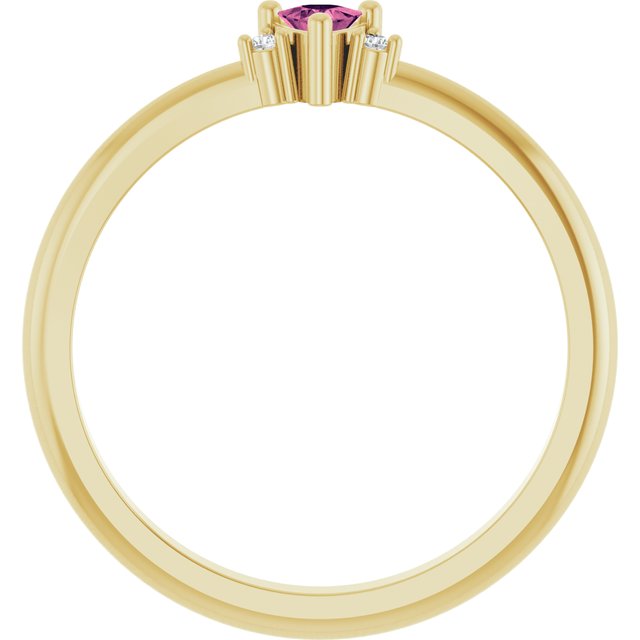 14K Yellow Gold Trillion 3 X 3 X 3 Mm Polished Natural Pink Tourmaline And .015 Ctw Natural Diamond Ring, Size 7