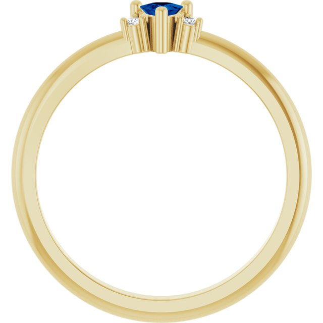 14K Yellow Gold Trillion 3 X 3 X 3 Mm Polished Lab-Grown Blue Sapphire And .015 Ctw Natural Diamond Ring, Size 7