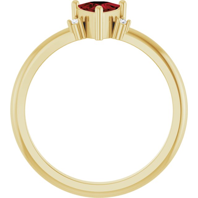 14K Yellow Gold Trillion 5 X 5 X 5 Mm Polished Natural Mozambique Garnet And .015 Ctw Natural Diamond Ring, Size 7