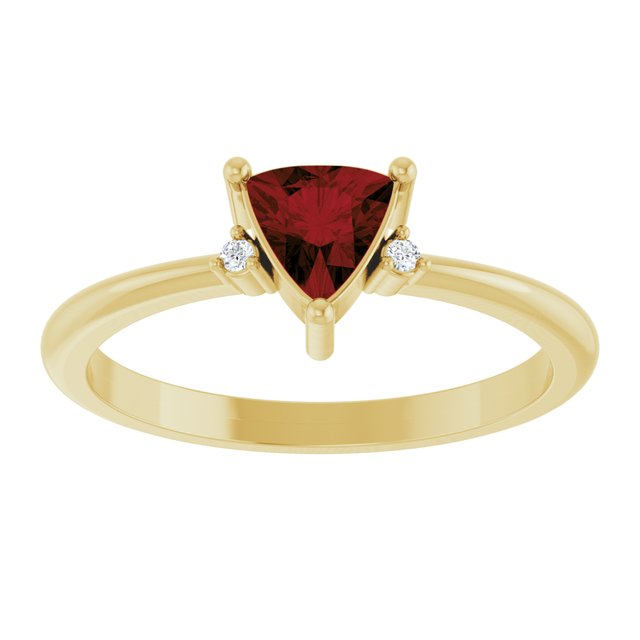 14K Yellow Gold Trillion 5 X 5 X 5 Mm Polished Natural Mozambique Garnet And .015 Ctw Natural Diamond Ring, Size 7