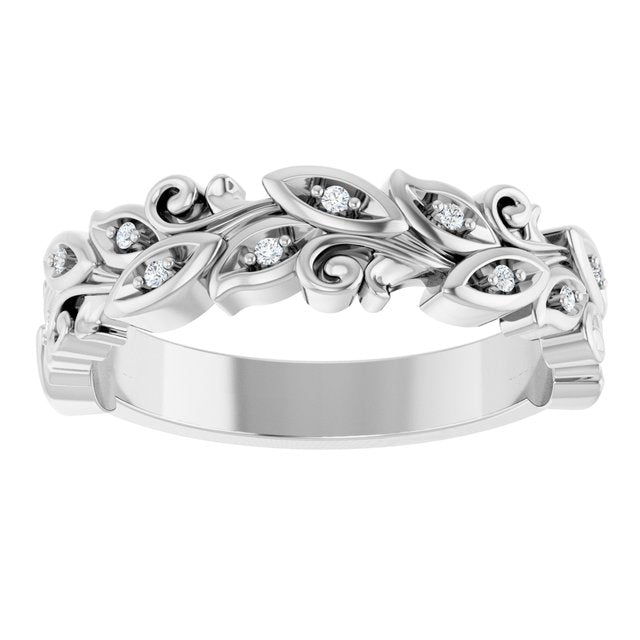 14K White Or Yellow Gold Round 1 Mm Polished .05 Ctw Natural Diamond Floral Band, Size 7
