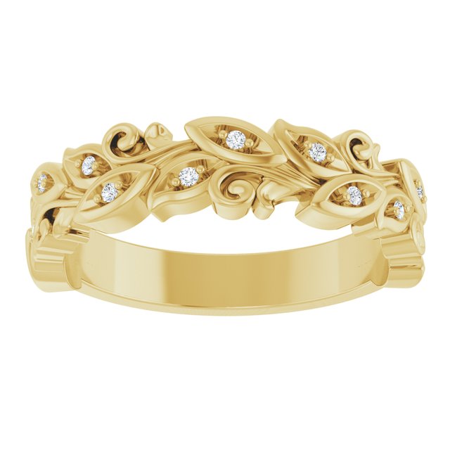14K White Or Yellow Gold Round 1 Mm Polished .05 Ctw Natural Diamond Floral Band, Size 7