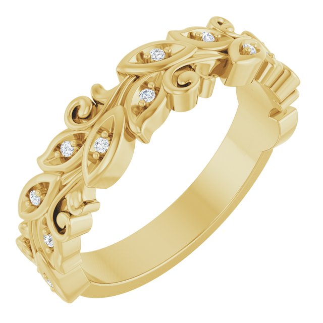 14K White Or Yellow Gold Round 1 Mm Polished .05 Ctw Natural Diamond Floral Band, Size 7