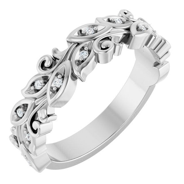 14K White Or Yellow Gold Round 1 Mm Polished .05 Ctw Natural Diamond Floral Band, Size 7