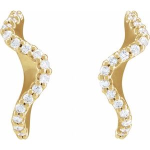 14K Yellow Gold 15.5 X 8 Mm Round 1.2Mm Pair Friction Backs Polished 1/5 Ctw Natural Diamond Hoop Earrings, Thickness: 2.5 Mm