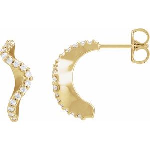14K Yellow Gold 15.5 X 8 Mm Round 1.2Mm Pair Friction Backs Polished 1/5 Ctw Natural Diamond Hoop Earrings, Thickness: 2.5 Mm