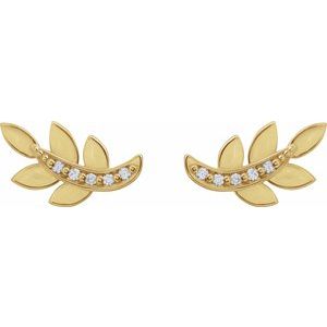 14K Yellow Gold Round 1.2 Mm .07 Ctw Natural Diamond Leaf Earrings