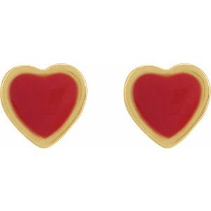 24K Yellow Gold-Plated Stainless Steel 5.1 X 4.8 Mm Pair Piercing Backs Included Polished Red Enamel Heart Piercing Stud Earrings
