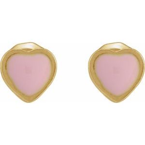 24K Yellow Gold-Plated Stainless Steel 5.1 X 4.8 Mm Pair Piercing Backs Included Polished Pink Enamel Heart Piercing Stud Earrings