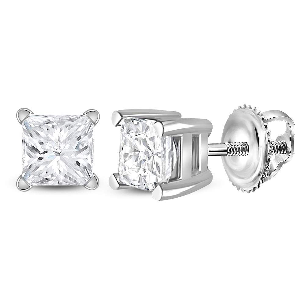 14K White Gold Womens Princess Diamond Solitaire Earrings 3/4 Cttw