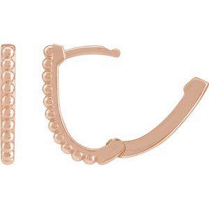 14K Rose Gold 15 X 11.3 Mm 1.6 Mm Pair Hinged Polished Beaded Elongated Hoop Earrings