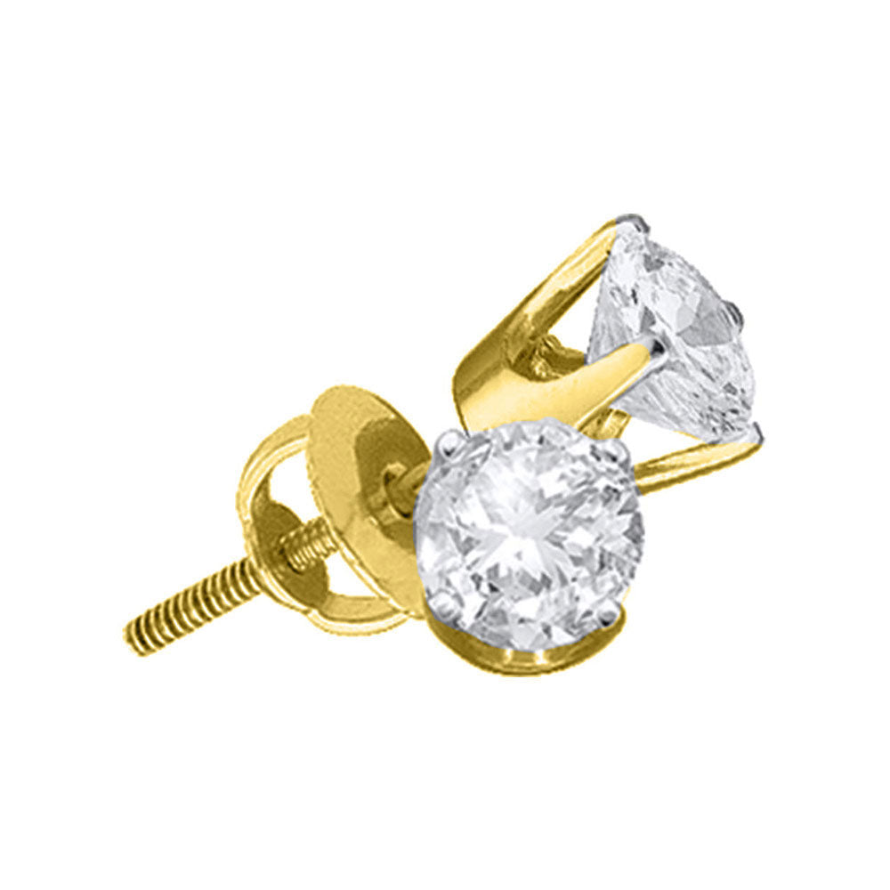 14K Yellow Gold Womens Round Diamond Solitaire Earrings 1/4 Cttw
