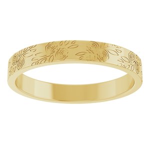 10K Yellow Gold 3 Mm Polished Rose Pattern Wedding Band Size 5.5