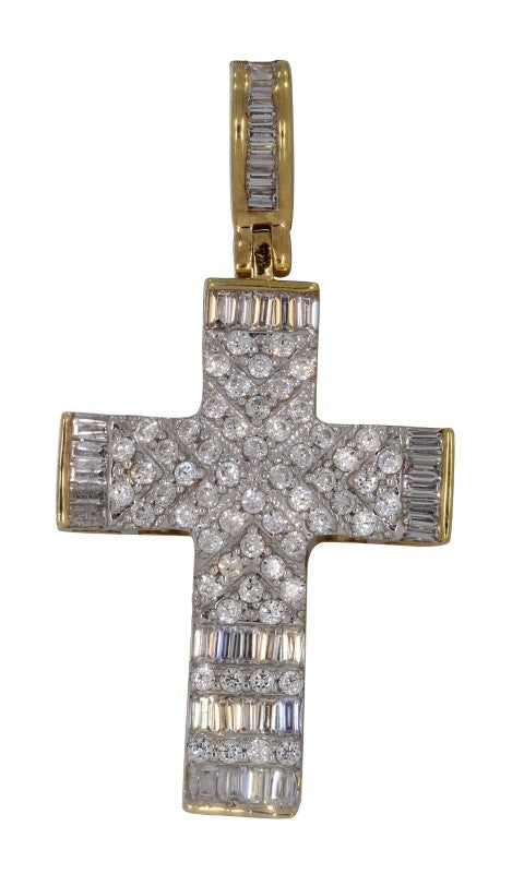 10K Yellow Gold 0.54-0.58 Cttw Diamond "Cross" Baguette Charm