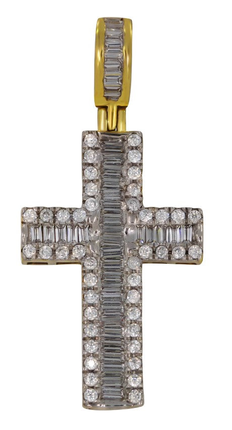 10K Yellow Gold 0.45-0.50 Cttw Diamond "Cross" Baguette Charm